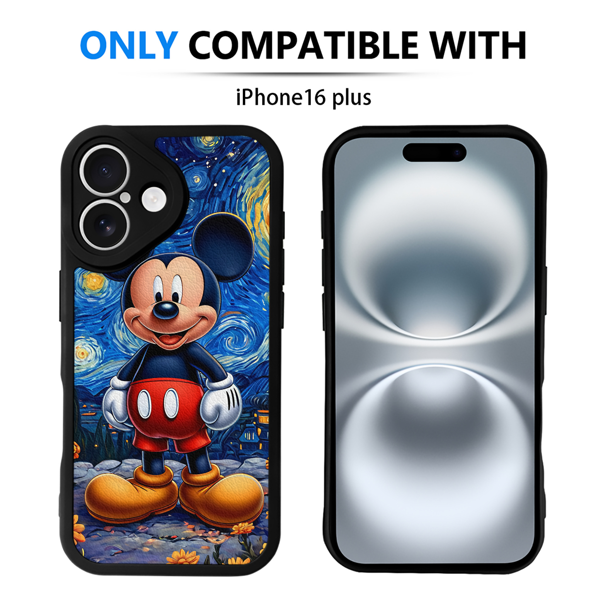 （画像用） ミッキーマウス Mickey Mouse 【iPhone 16シリーズ対応】シリコンスマホケース（レザー調） 材質：シリコン